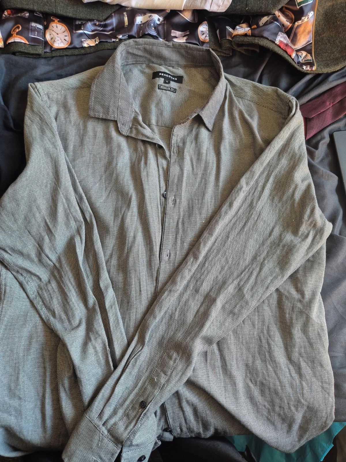Peacocks grey and white men's shirt size L, regular fit, like new condition.