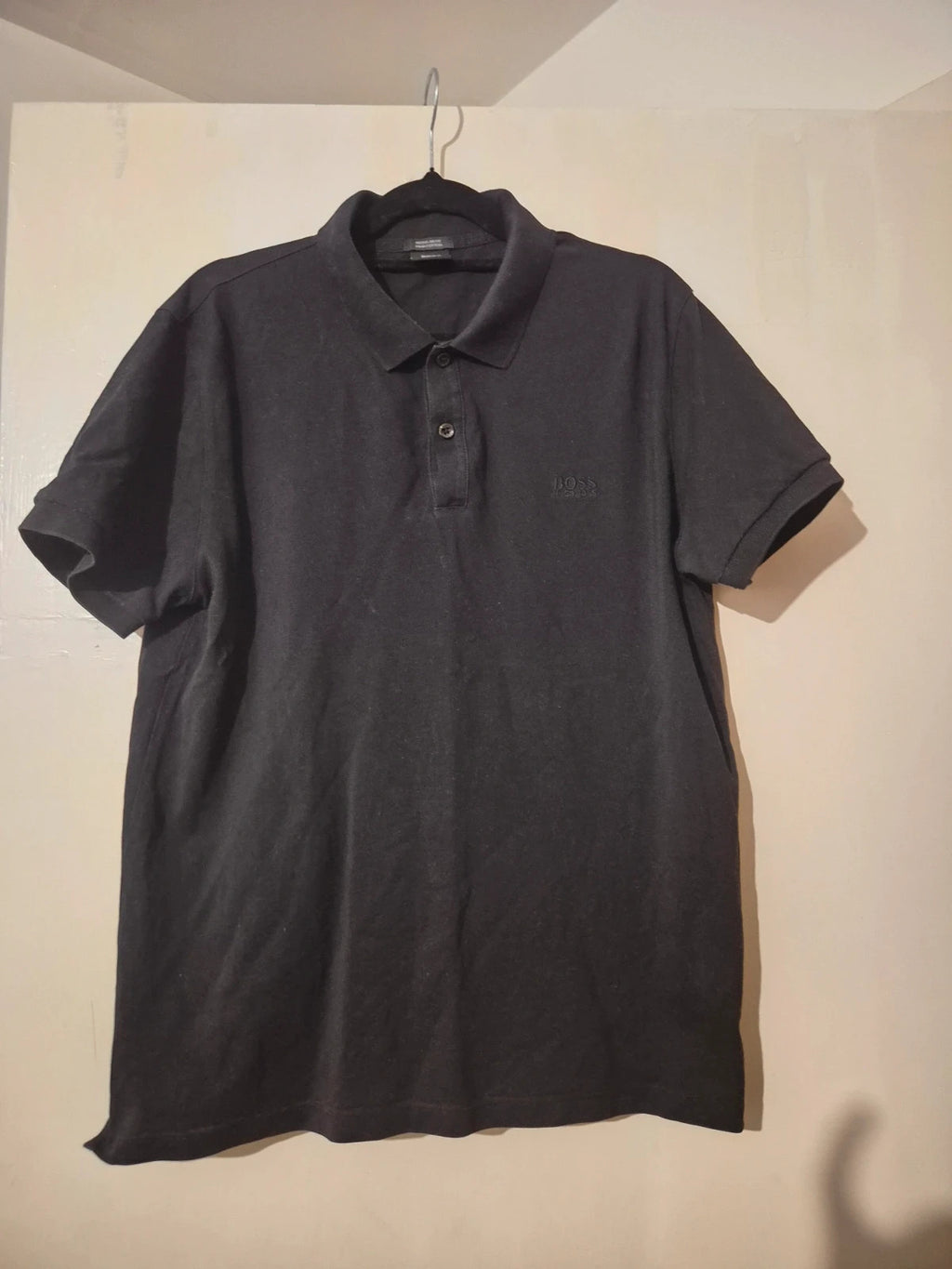 Hugo Boss men's polo shirt black Pima cotton with embroidered logo on chest.