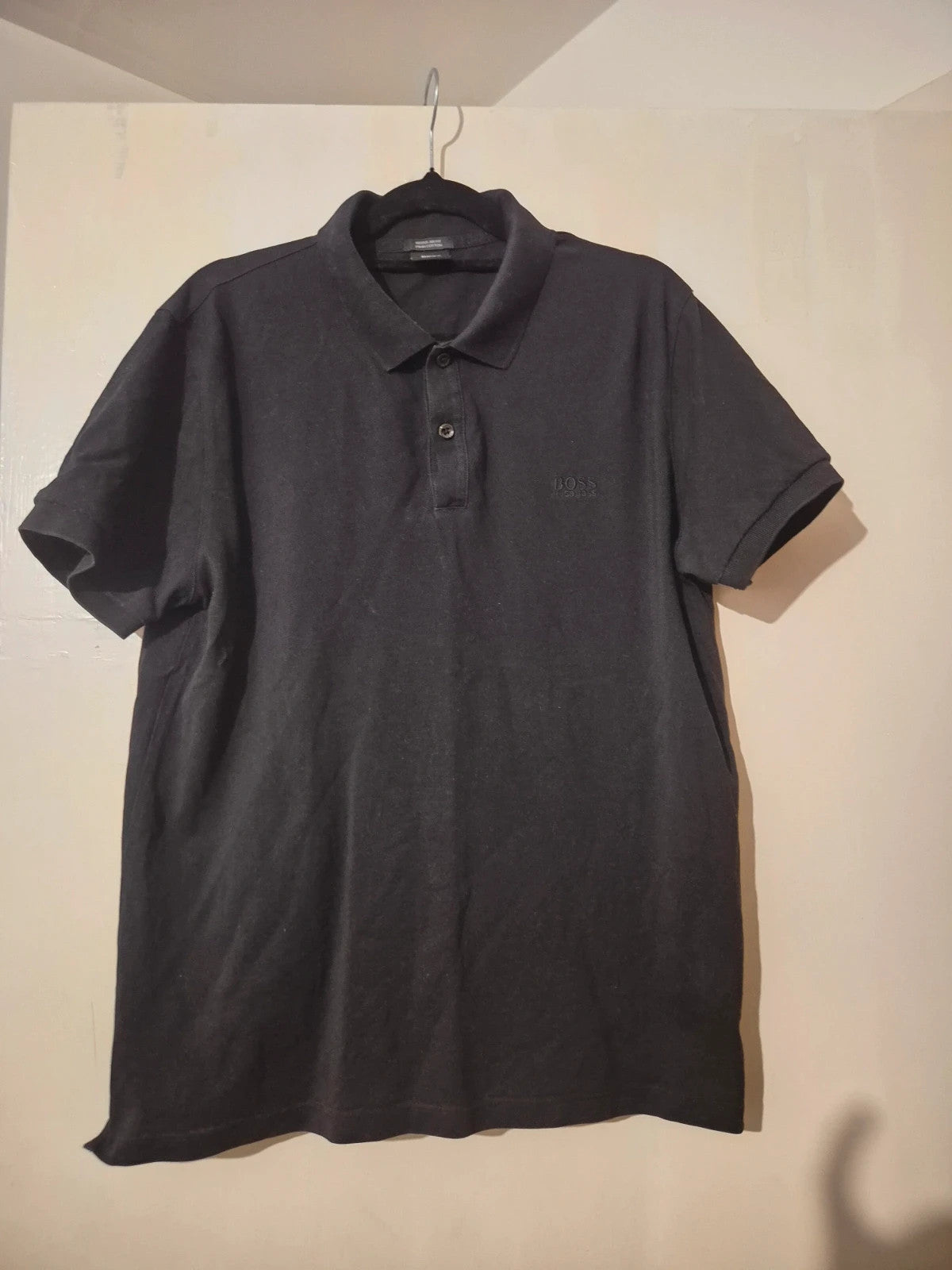 Hugo Boss men's polo shirt black Pima cotton with embroidered logo on chest.