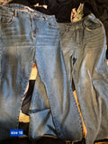 Mixed blue straight jeans with multi-colour stitching, like new condition.