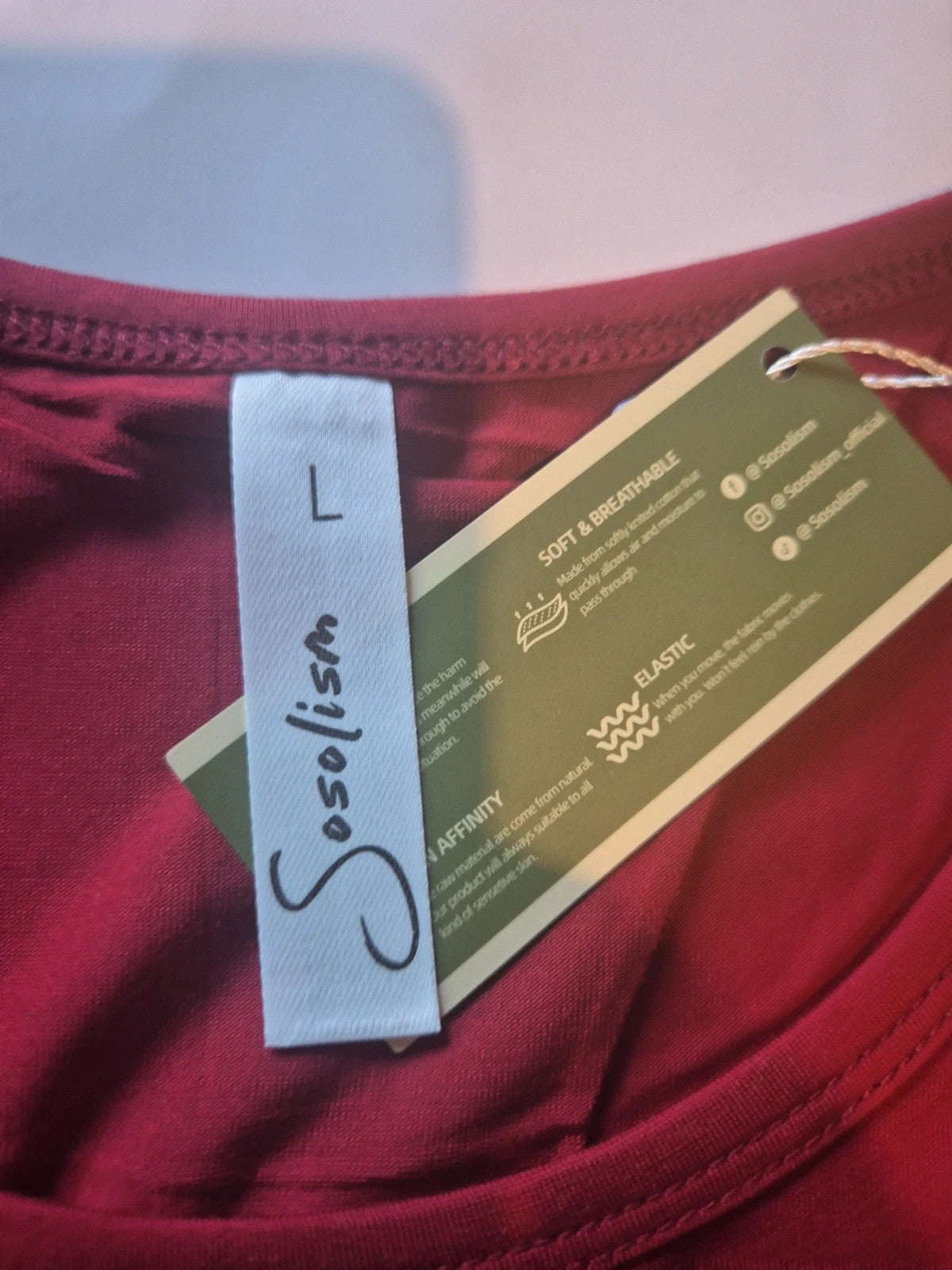 sosolism burgundy camisole lightweight fabric, perfect for maternity wear, brand new in packs