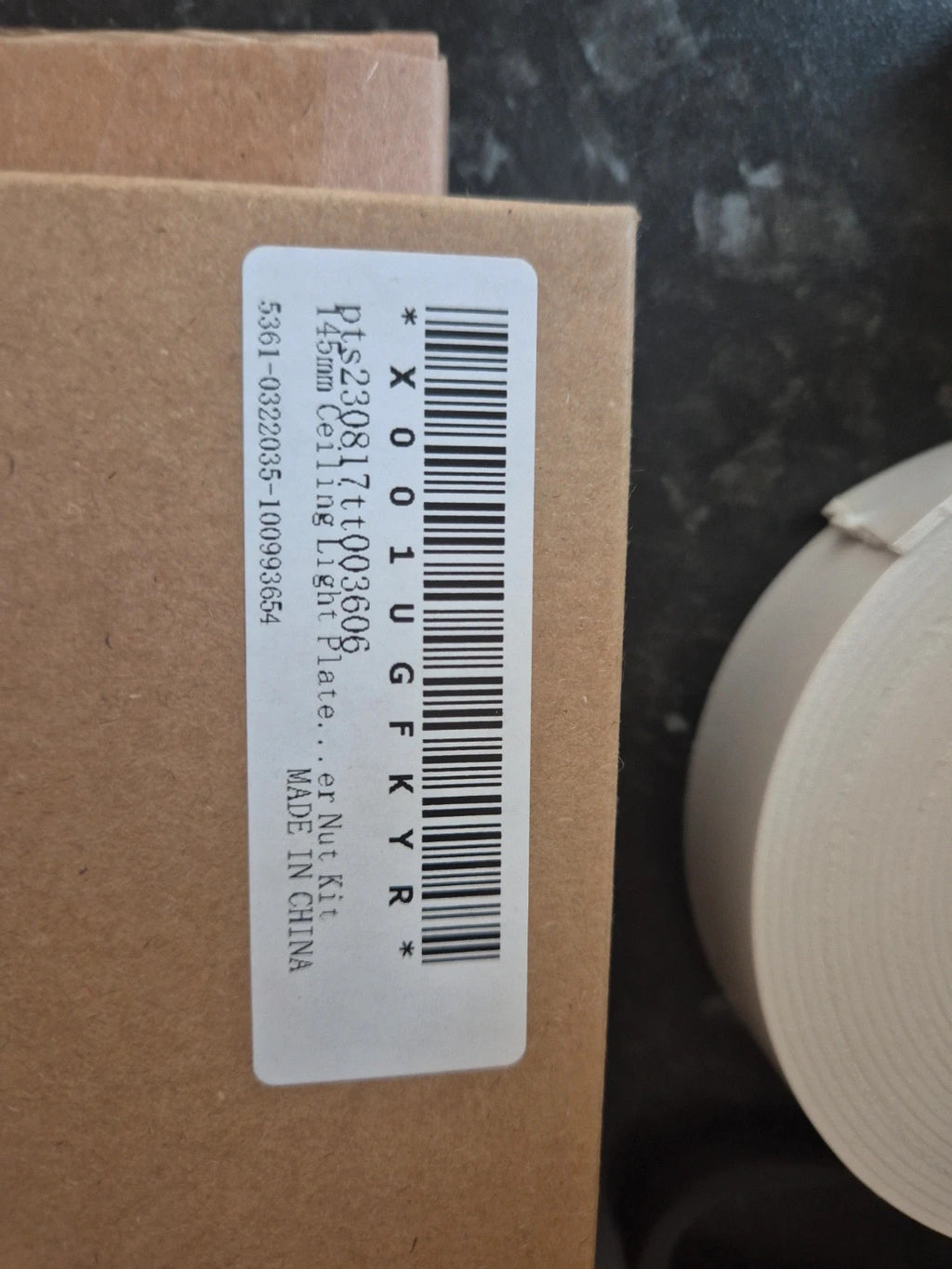 Accessories silver ceiling light bracket kit with metal crossbar, screws, and wall plugs.
