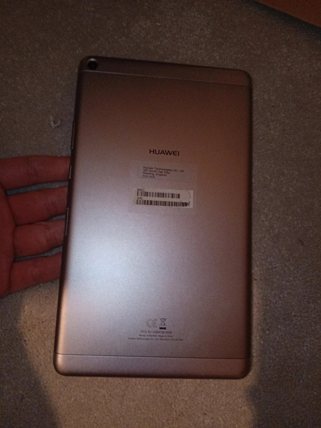 Huawei grey MediaPad T3 tablet with sleek design and 16GB storage.