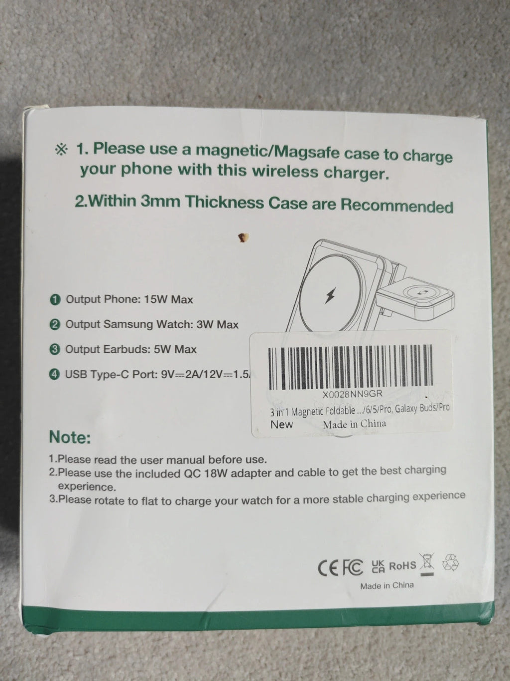 Amazon black 3 in 1 wireless charger with sleek design and multiple charging ports.