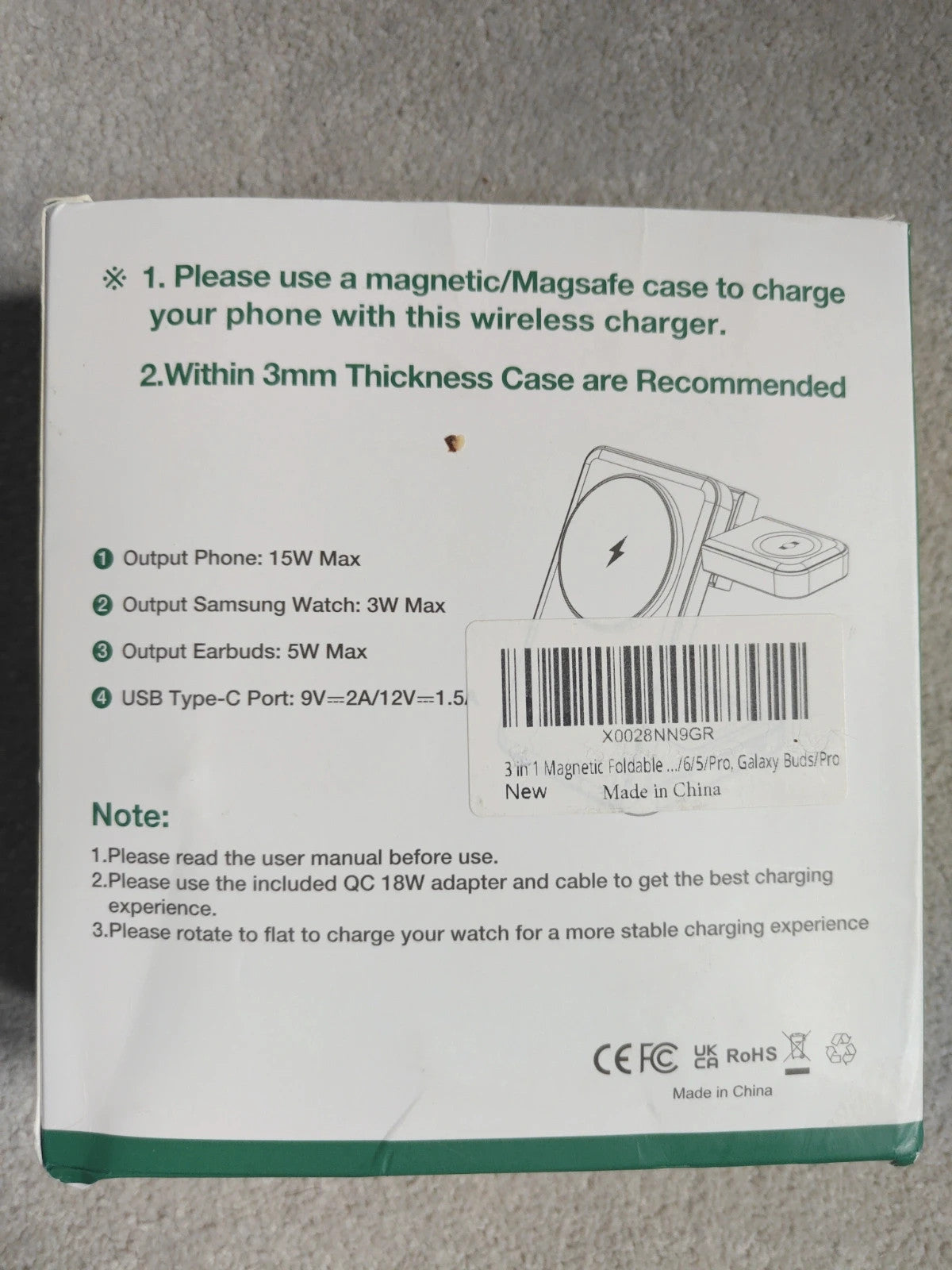 Amazon black 3 in 1 wireless charger with sleek design and multiple charging ports.