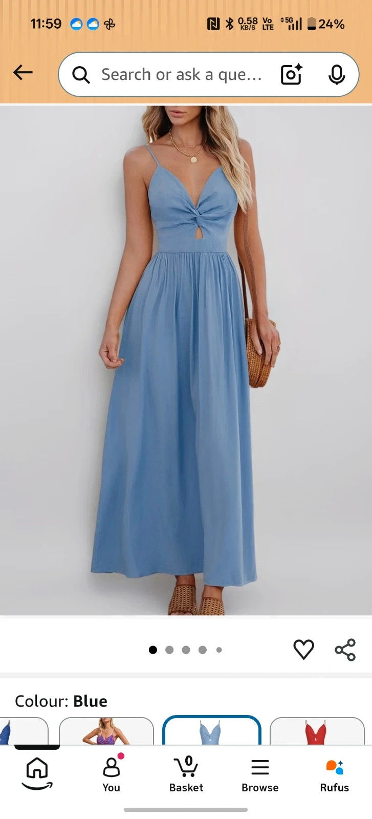 Cupshe blue maxi dress with tags, lightweight fabric, elegant flowy design.