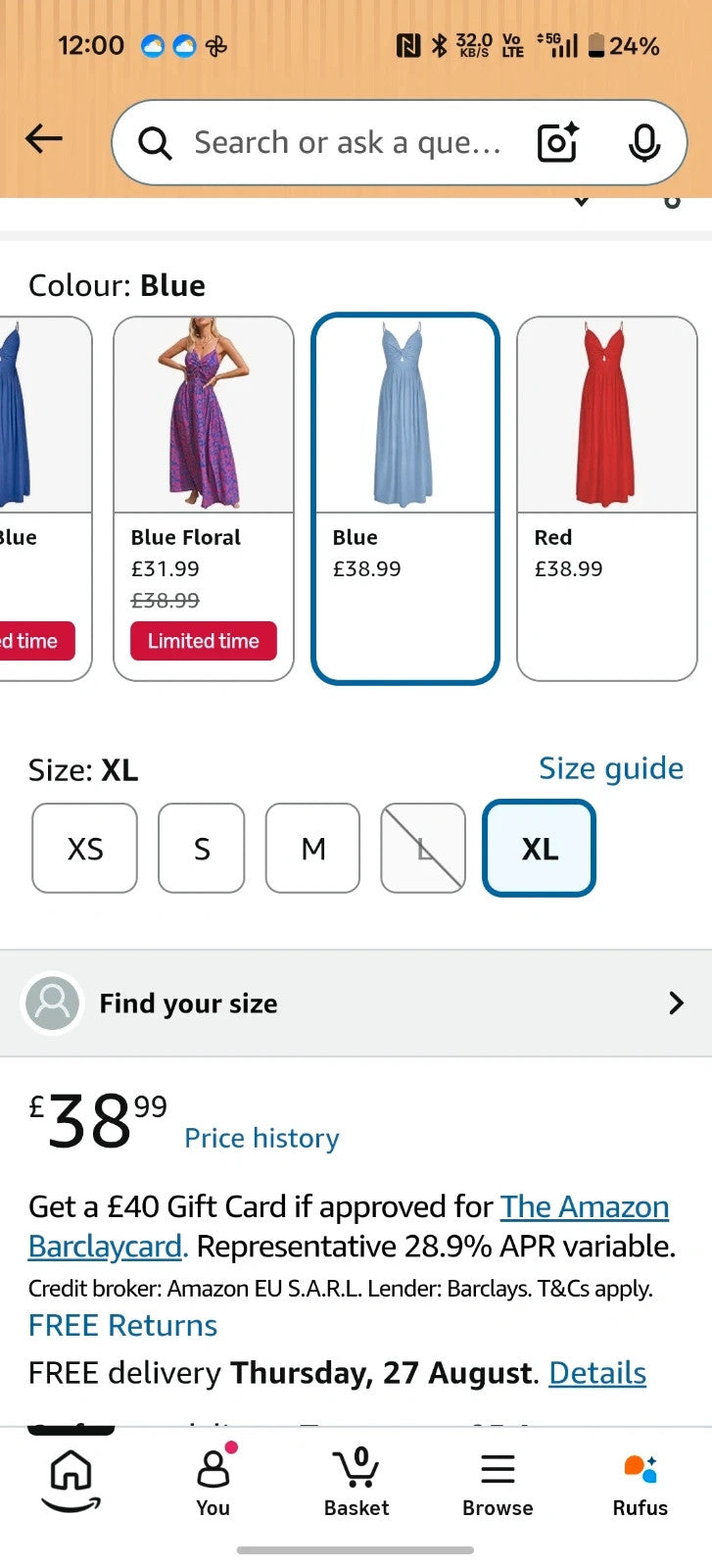 Cupshe blue maxi dress with tags, lightweight fabric, elegant flowy design.