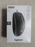 Logitech black mouse with sleek design and ergonomic shape.