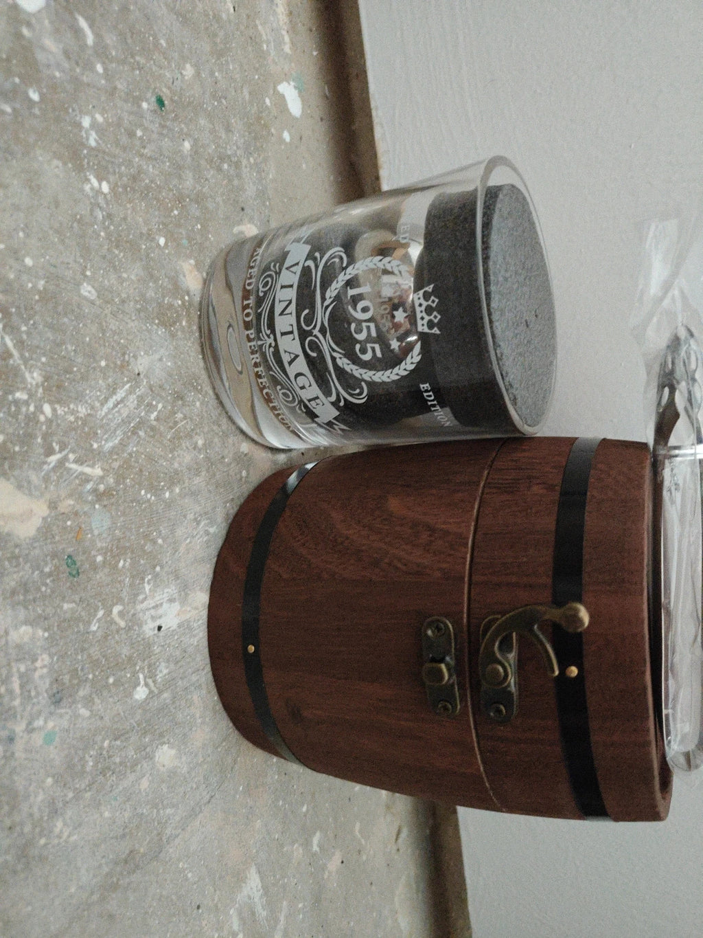lighten life whisky tumblers clear glass with wooden barrel box packaging