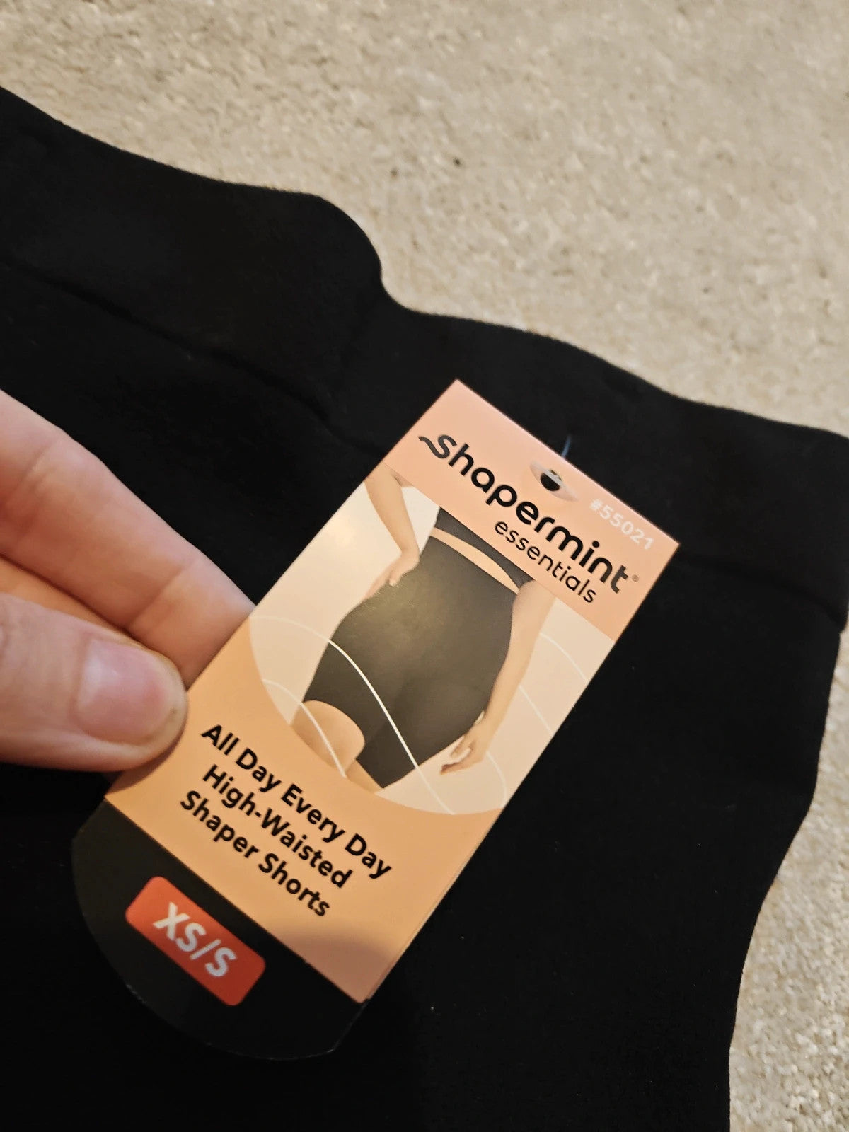 Shapermint beige and black shapewear shorts with tags, size XS/S, smooth fabric.